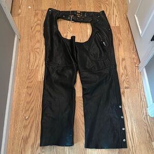 Unik premium, black leather motorcycle, chaps size large